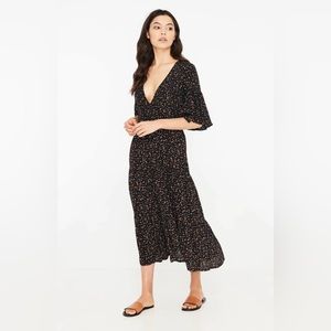 Faithfull the Brand Black Melia Midi Dress Ditzy Floral Medium 6